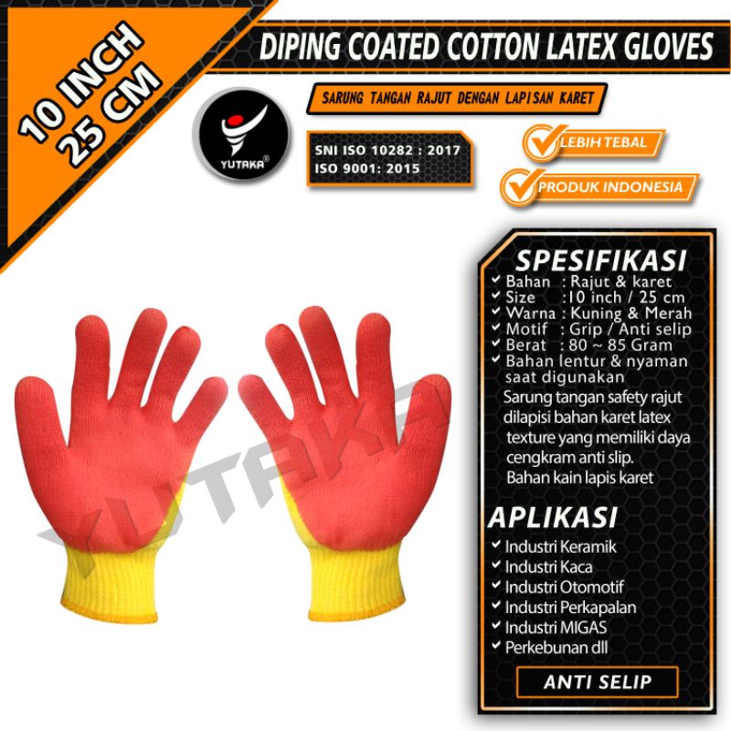 Sarung Tangan katun Kombinasi Latex heavy Grip Anti Slip harga perbag isi 5psg