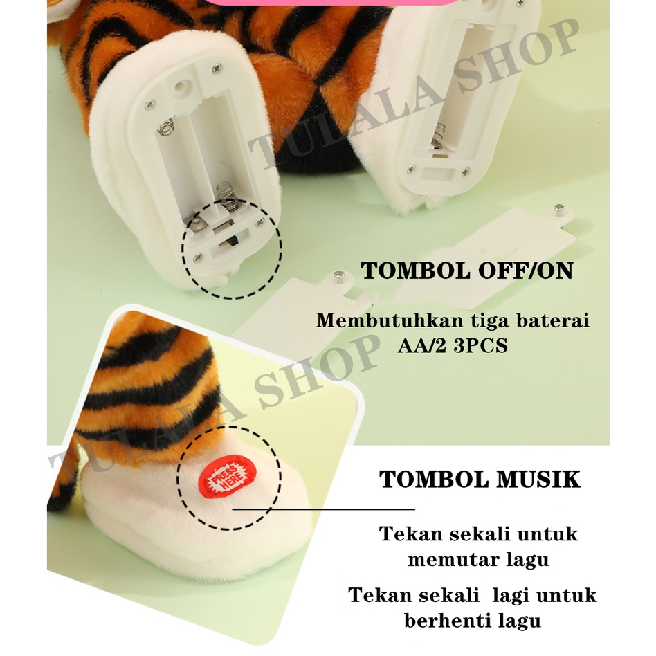 [TULALA SHOP]dance harimau/menggelengkan kepalanya dan memutar simulasi boneka Elektronik harimau menari harimau bernyanyi kartun mainan boneka mewah