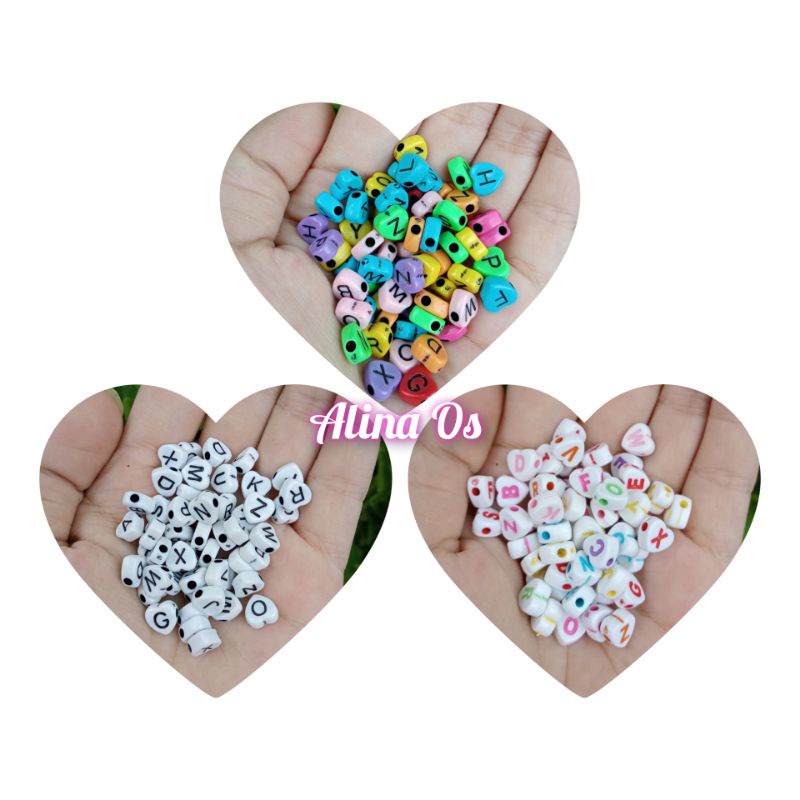 (100 PCS) MANIK/MOTE HURUF BENTUK LOVE/HATI