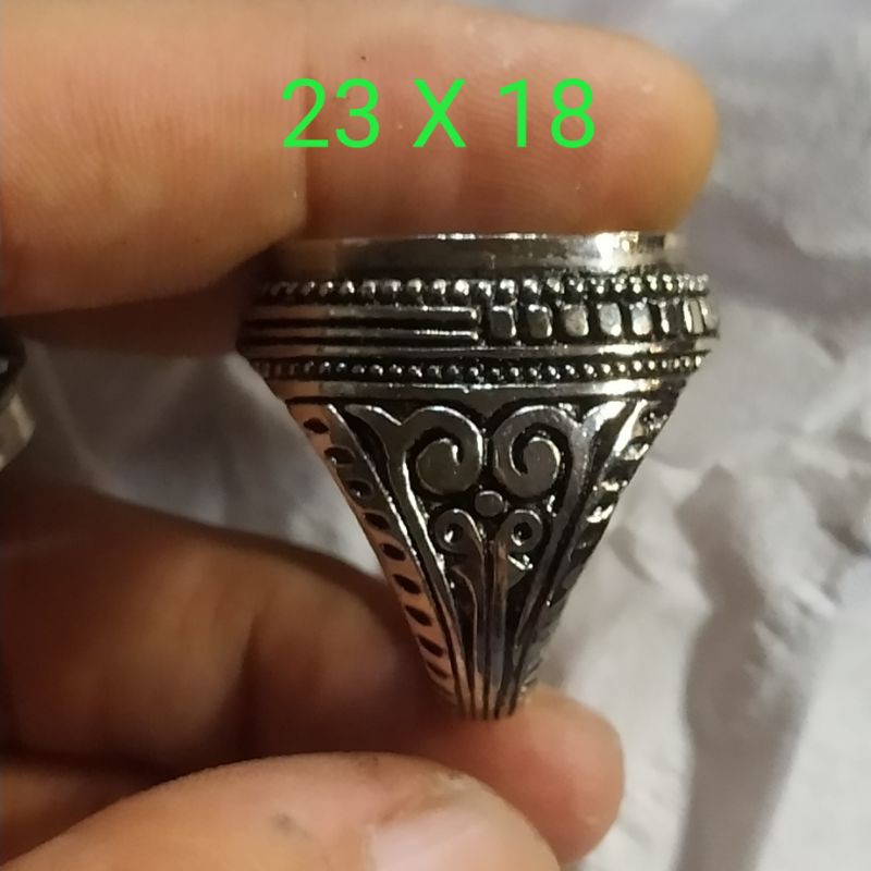 Cincin Ring Ikat Emban Alpaka Bakar Motif 3D Warna Stainless no Titanium Coin Monel