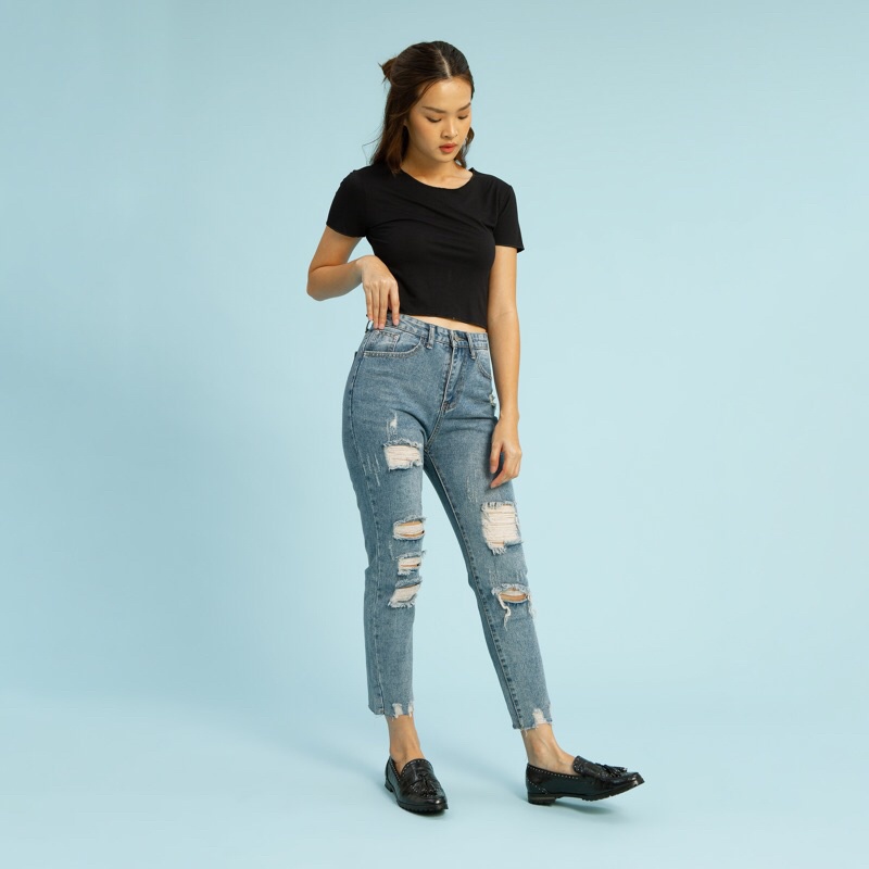 VIERLIN - Jeans 8828 - CELANA JEANS SOBEK WANITA RIPPED HIGHWAIST