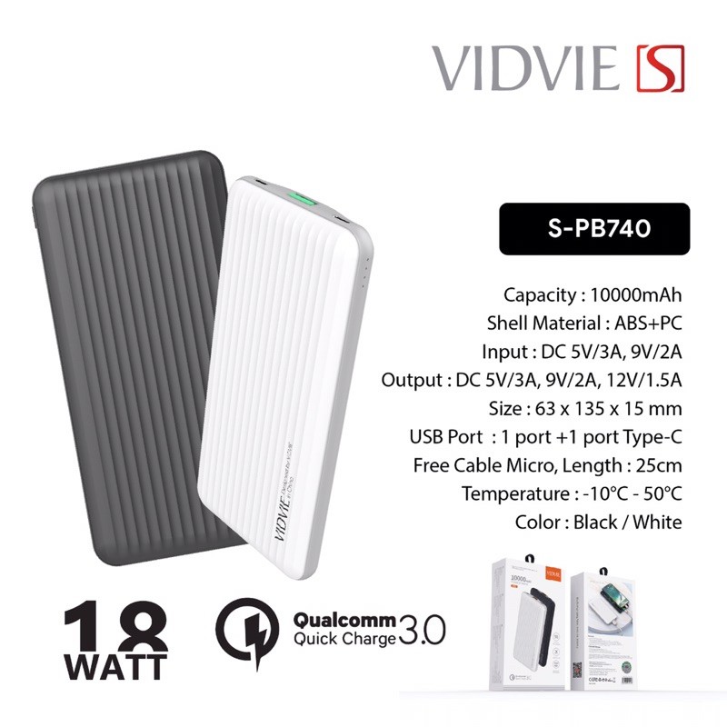 Powerbank VIDVIE S-PB740 10000mAh fast charging