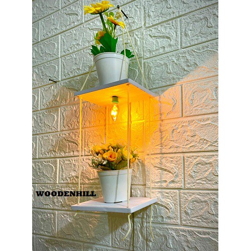 FURNITURE HIASAN DINDING 2 SUSUN MINI DGN LAMPU/RAK DINDING DENGAN LAMPU 2 SUSUN/RAK PENYIMANAN BARANG KESAYANGAN/RAK GANTUNG LAMPION/RAK LAMPU TIDUR/RAK PENGHIAS OUTDOOR ATAU INDOOR