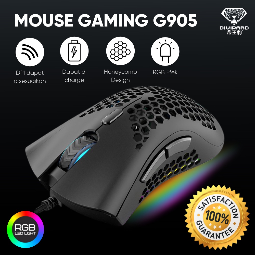 Mouse Gaming Model Honey Comb Divipard G905 RGB 7200DPI