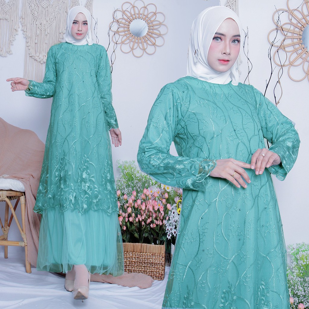 Sandrina Baju Gamis Busana Muslim Gamis Full  Brukat Tile Gamis Pesta Brukat Dewasa Fashion Gamis Premium