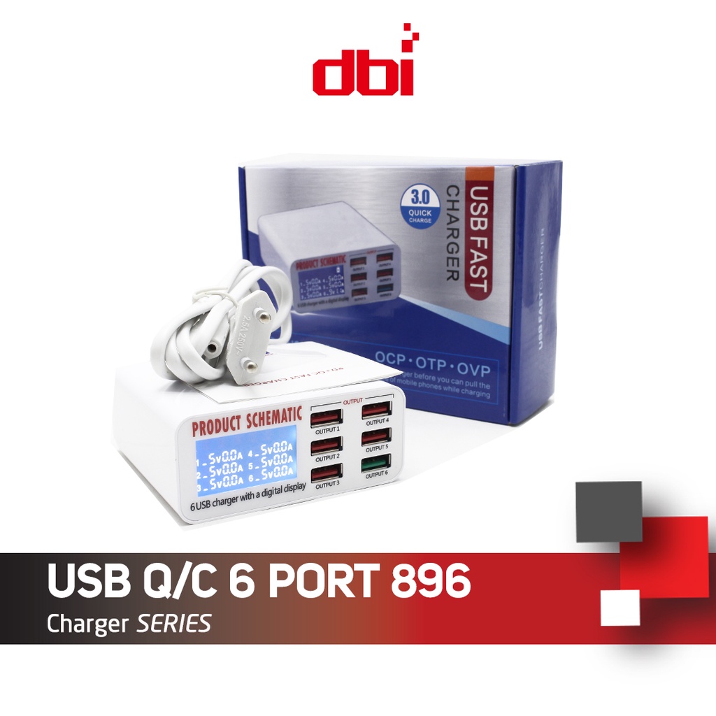 8A 6 Port Isi Daya Cepat USB Charger LED Display Phone Charger Adapter Portable QC3.0 Fast Charger untuk iPhone Samsung Huawei