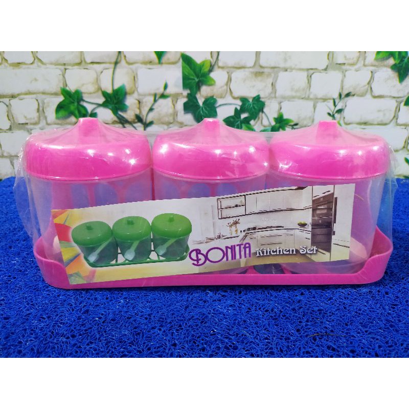 Rak Bumbu Isi 3 Pcs BONITA Set Rak bumbu Tempel Dinding / Tempat gula teh kopi / Tempat Garam