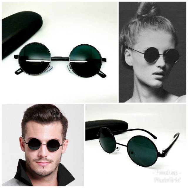 Kacamata Sunglass Unisex Rounded Vintage, Kacamata Hitam Bulat John Lenon Boboho Vintage Retro Murah