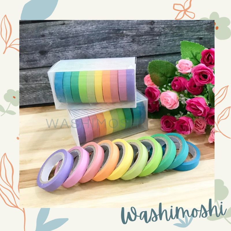 

Washimoshi Masking Washi Tape Rainbow / Washitape 10 macam Warna