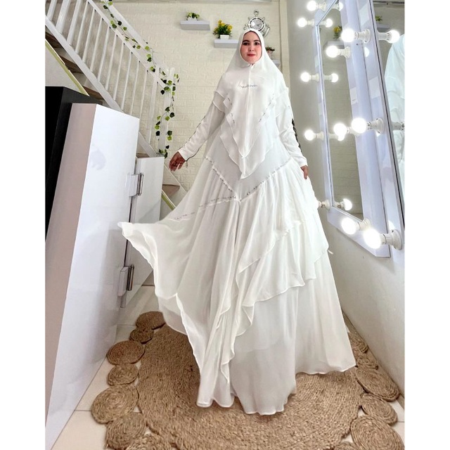 Dress Arsya Premium by Yodizein Syar'i • Gamis set Khimar  Putih Hitam