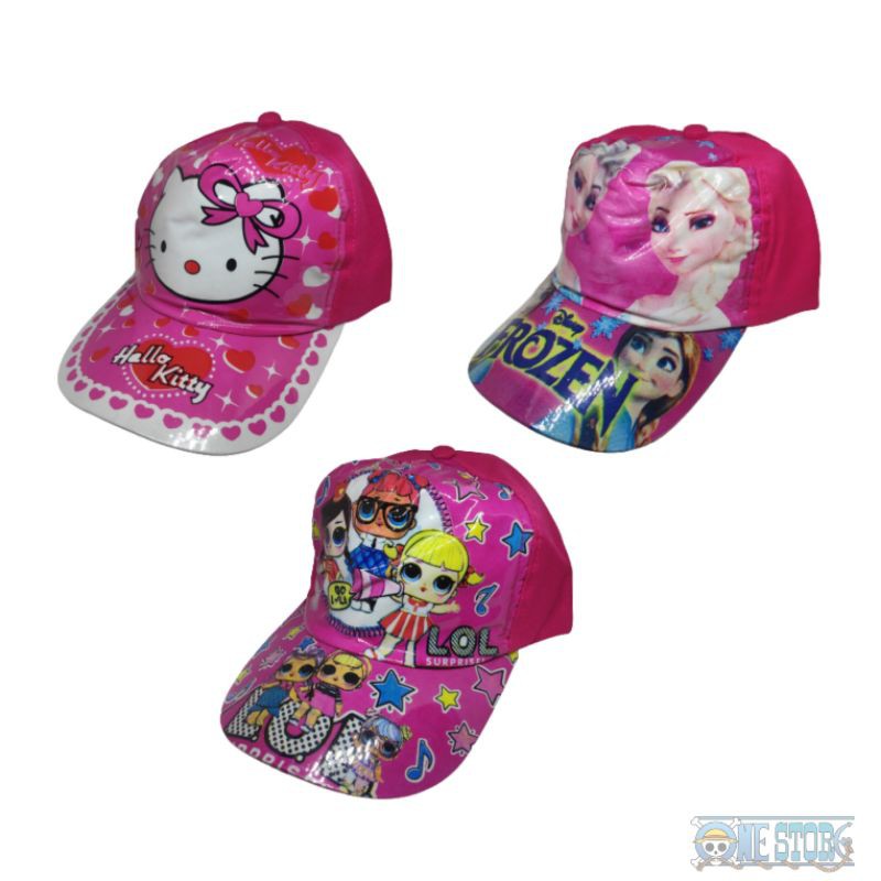 Topi anak mika karakter cewek perempuan print terbaik