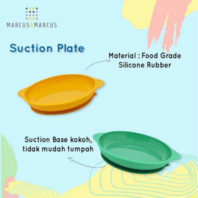 Marcus&amp;Marcus Silicone Suction Plate Green / Yellow : Marcus &amp; Marcus Piring Makan silikon anak