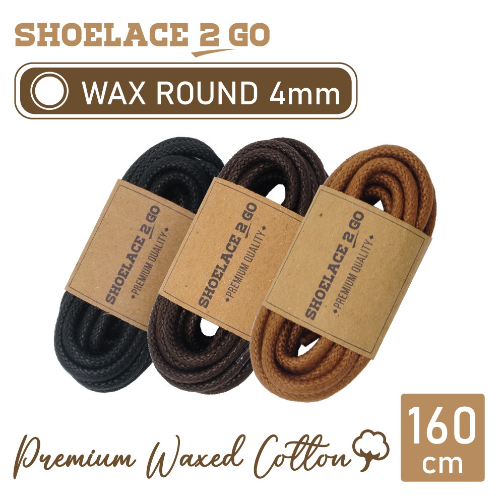 SHOELACE 2 GO PREMIUM TALI SEPATU LILIN WAX BULAT ROUND - WR4 160CM - 4MM