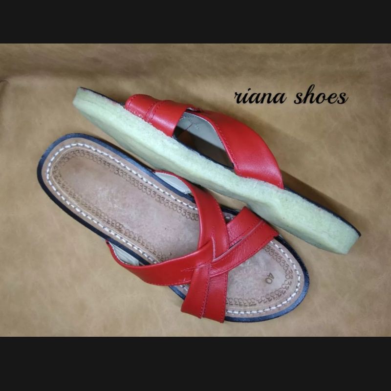 Sandal kulit Asli Tarumpah wanita motif Ketupat Size 36-42