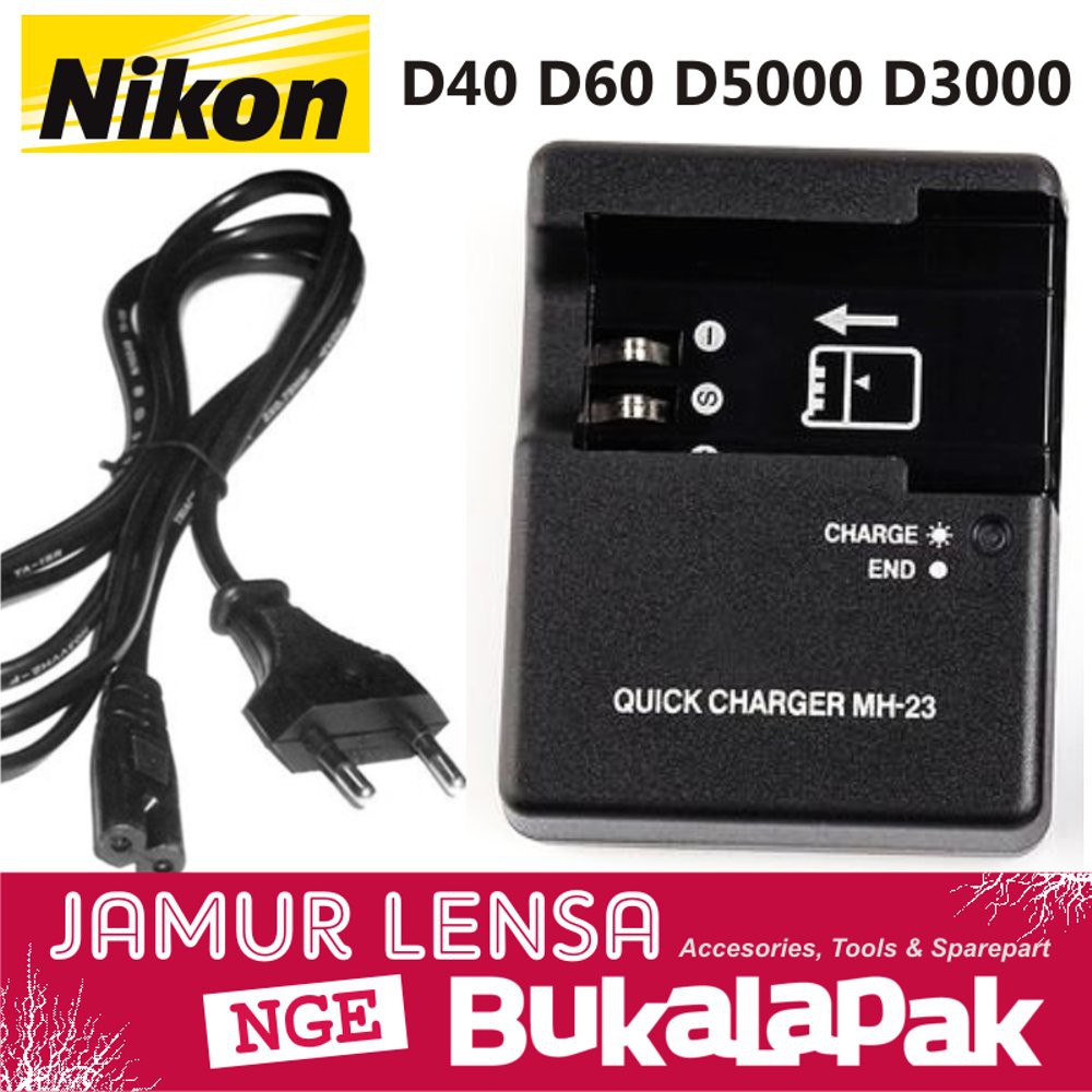 Charger Nikon Mh-23 Nikon D40X D40 D60 D5000 D3000 + Kabel Power New  Terbaru