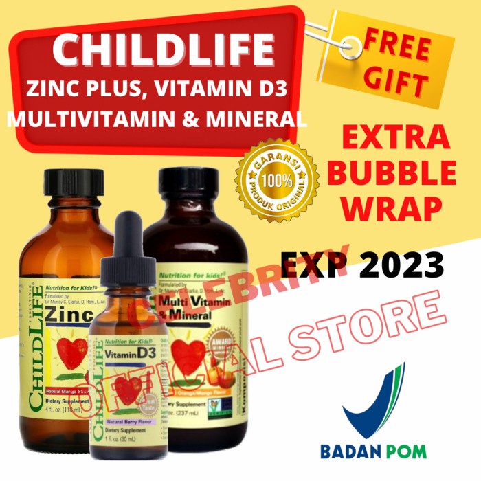 Jual CHILDLIFE ZINC PLUS / CHILDLIFE D3 / MULTIVITAMIN & MINERAL
