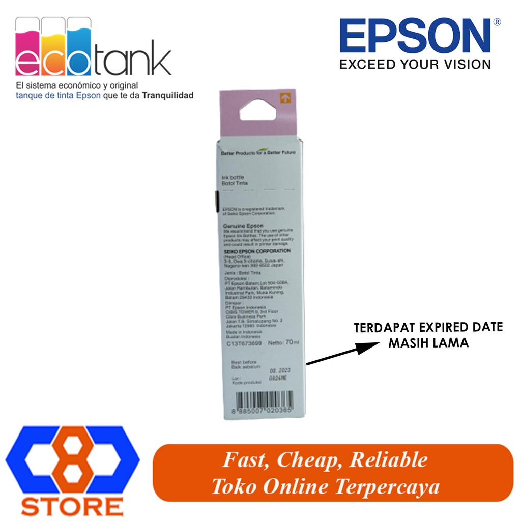 TINTA EPSON L800 L805 L850 673 T6736 LIGHT MAGENTA ORIGINAL