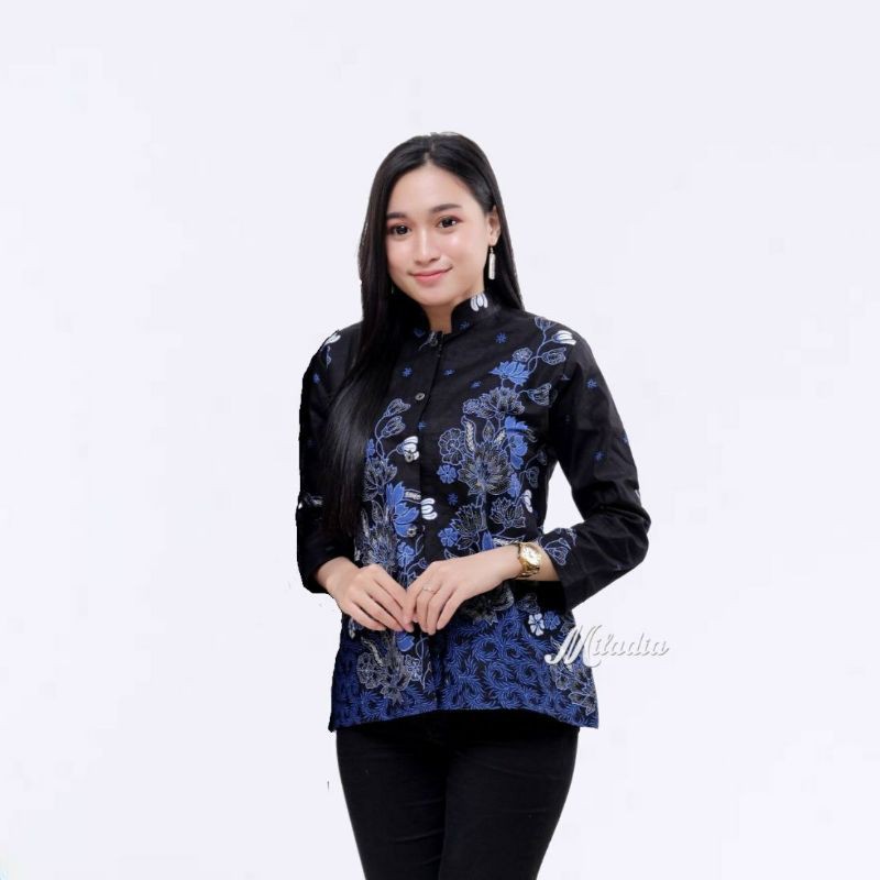 tey-17 Batik wanita ASJ SA HRB026 Kenongo Kemeja Tosca Pendek-2 sakura biru