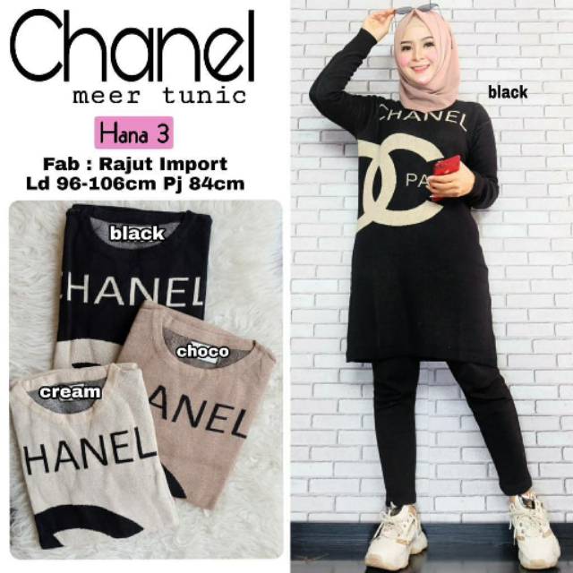 TUNIK RAJUT IMPORT CHANEL MEER, BAHAN RAJUT IMPORT, LD.96-106 PB.84, ALL SIZE FIT TO M-XXL