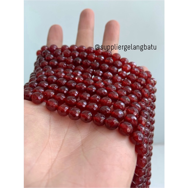 batu RED GARNET 8mm cutting bahan gelang kalung alam manao merah glossy bahan kalung gelang anting strap mask kerajinan tangan craft citayam fashion week etink vintage elegan bali manik crystal