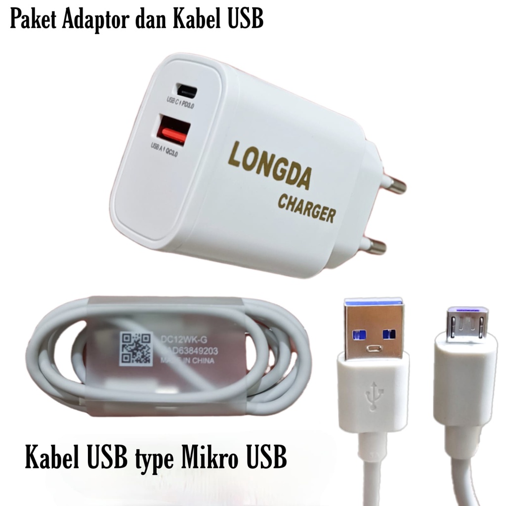 Fast Charging Adaptor Dual Output 20W Qualcomm 3.0 + Kabel USB (Paket)