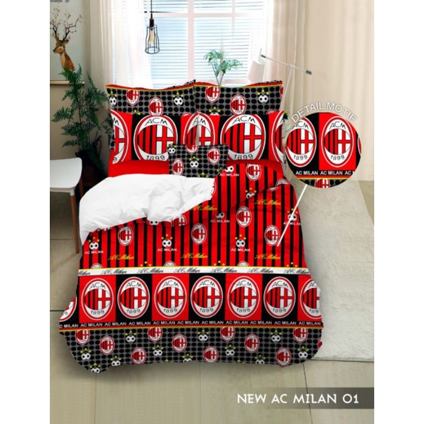 SPREI MOTIF BOLA AC MILAN // SPREI KING SIZE NO.1 UKURAN 180x200CM DAN UKURAN NO. 2// SPREI HOMEMADE