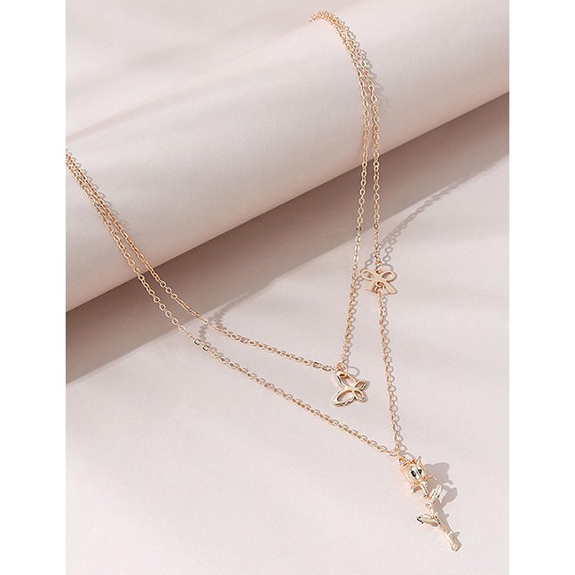 LRC Kalung Fashion Golden Flower Double Necklace Y65604