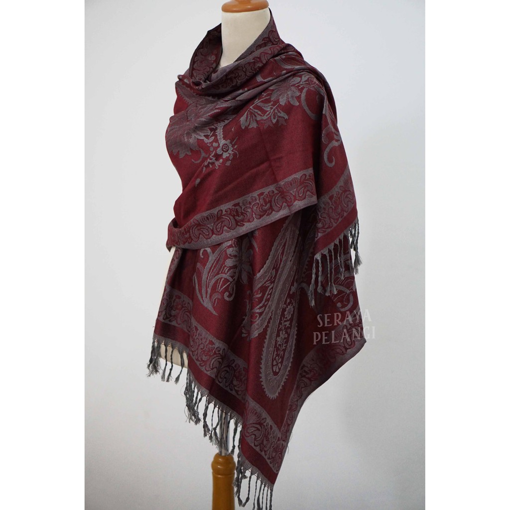 Pashmina Cashmere Keong 06 | Motif Keong/Bunga | Selendang | Scarf | Syal | Shawl | Pasmina Kashmir | Souvenir | Hadiah | Gift | Aksesoris Fashion | Import Quality | Grosir Murah