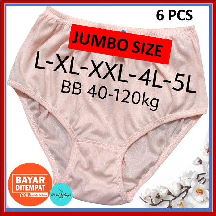 6 Pcs &amp; 12 Pcs Celana Dalam Wanita Polos Big Size Katun JUMBO SIZE CD Ibu Hamil Bumil Halus Lembut 5L 4L 3L XL L