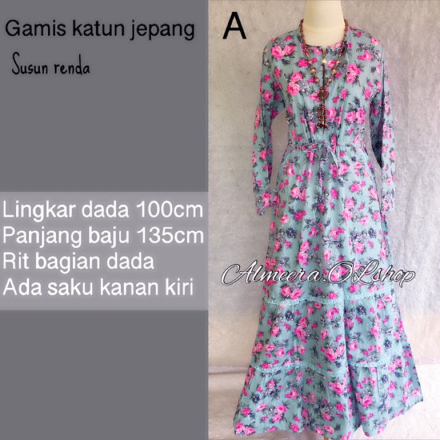 Gamis katun jepang susun renda bahan adem