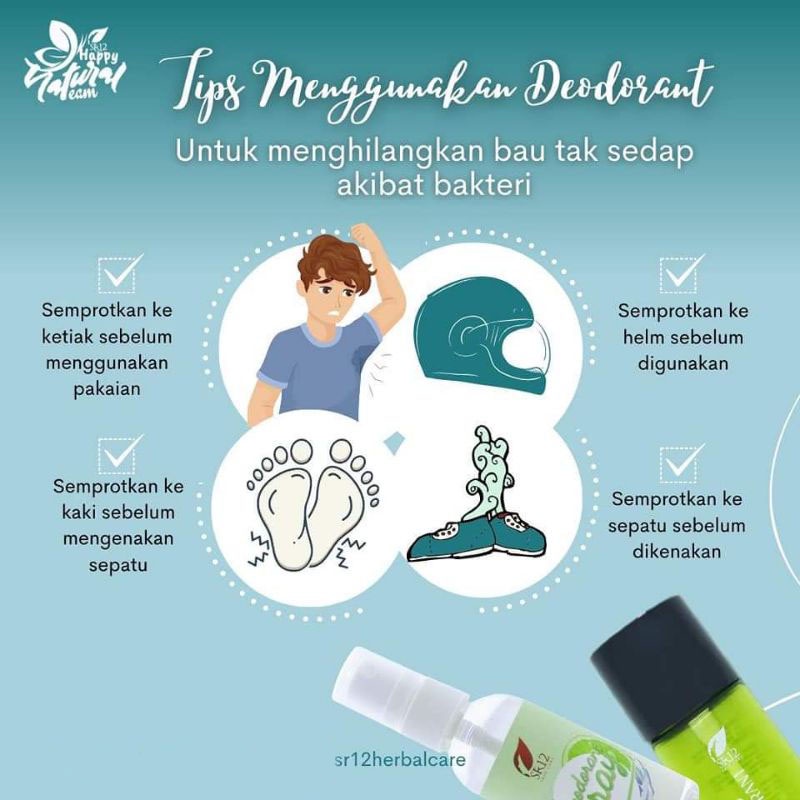 SR12 Deodorant Spray SR 12 Deo Spray Penghilang Bau Badan Ketiak Kaki Helm Deodoran Tawas Non Alkohol Tanpa Noda Baju 60ml