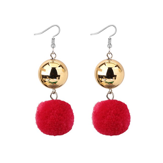 LRC Anting Gantung Elegant Fuzzy Ball Decorated Pom Earrings