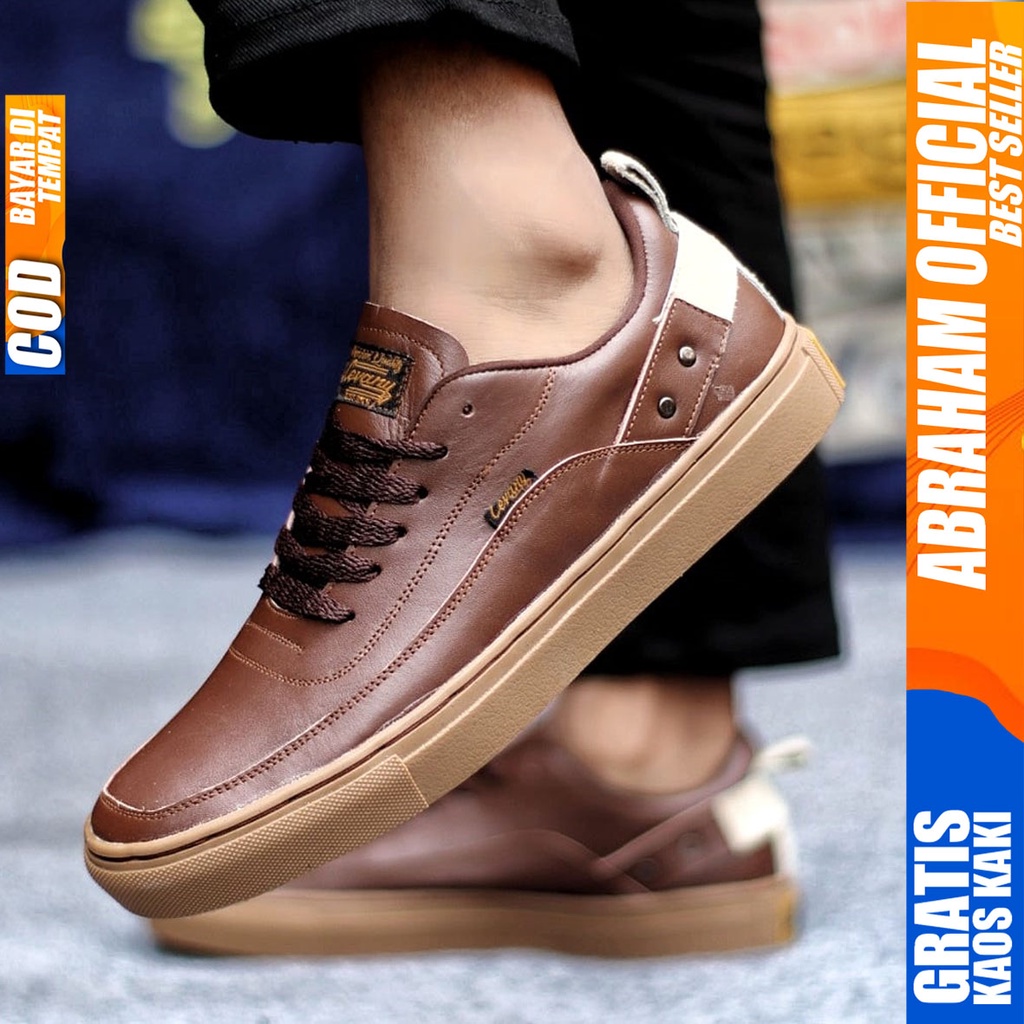 Sepatu Casual Pria Sneakers Hitam Kasual Kulit Asli Kerja Kuliah Kantor Kondangan Pesta Fashion Shoes Terbaru Sneker Original CYRE ABRAHAM