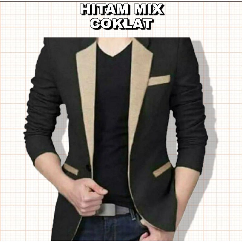 Blazer hitam mix krem