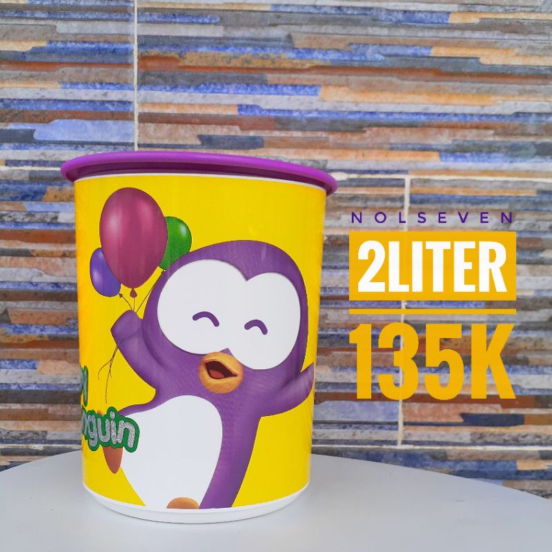 Toples makanan tupperware 2liter gambar penguin