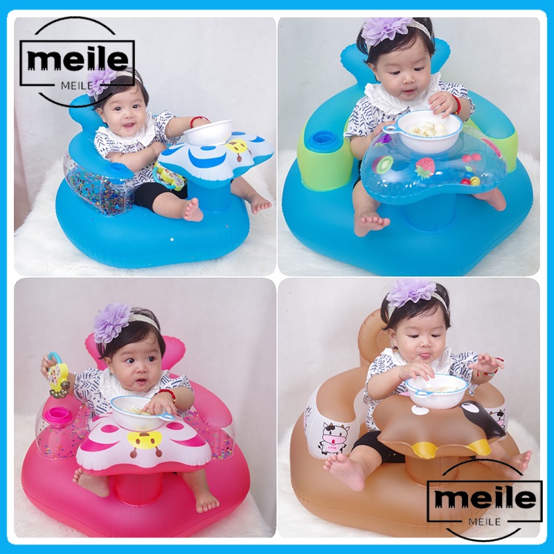 stroberi pola Sofa Tiup Kursi Pompa Musik /Tempat Duduk   Infant Seat Makan Bayi termurah musik bahan pvc anak karakter sofa angin portable bebek