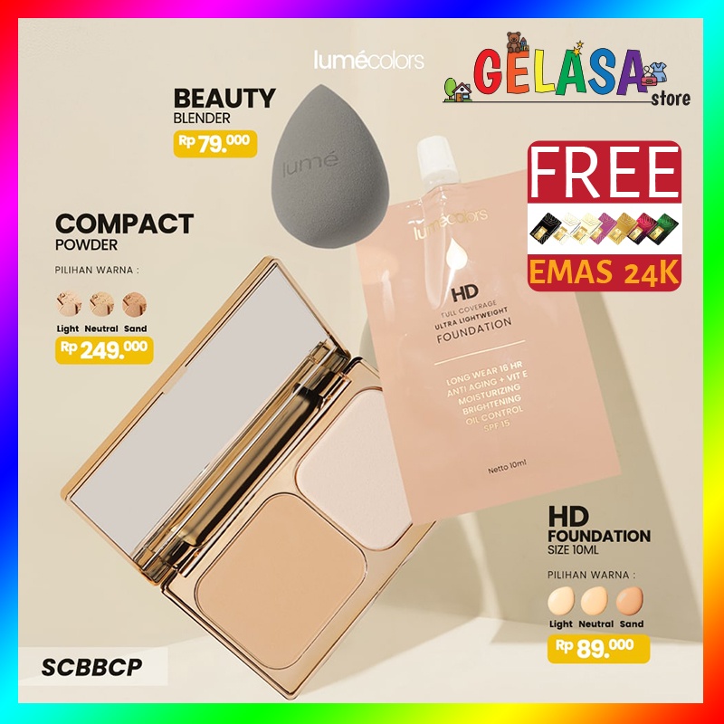 (Free Emas) Lumecolors Paket Hemat Bundling Compact + Beauty Blender + FD Sachet