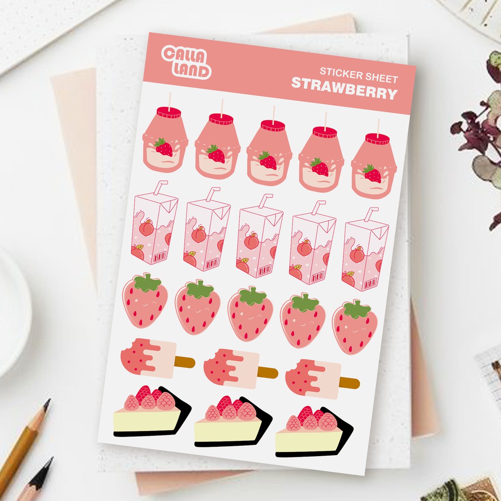 

Calla Land 21Pcs Sticker Pack Bentuk [STRAWBERRY] Aesthetic for Bullet Journal Decoration Planer Diary Scrapbook DIY Gift