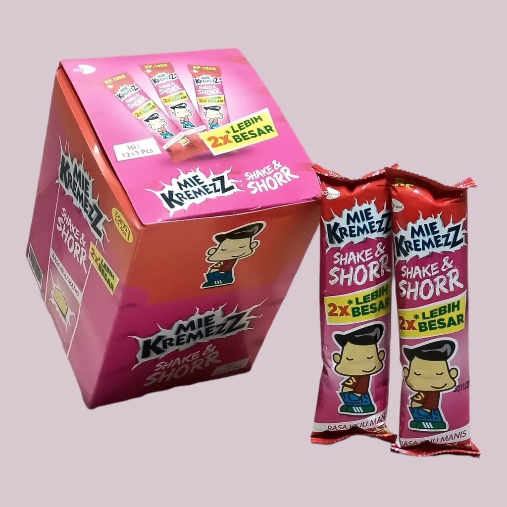 

Mie Kremezz Shake & Shorr Keju MAnis Jumbo Snack 20 g [12 pcs/box]