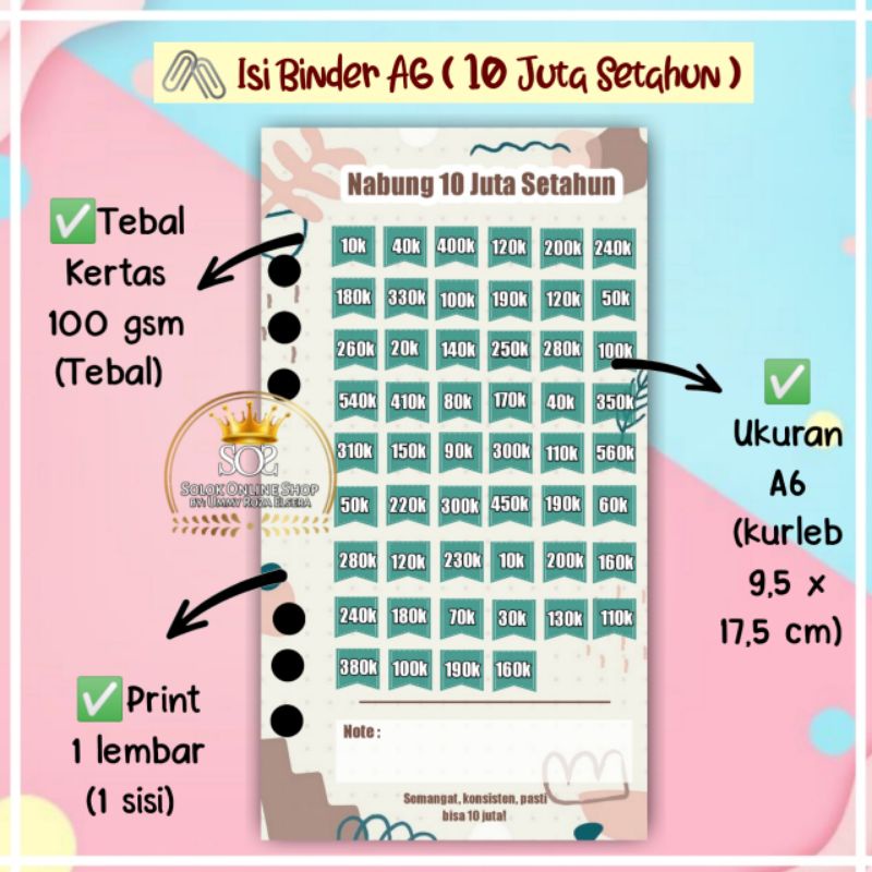 

Nabung 10 Juta Setahun | Kertas Binder A6