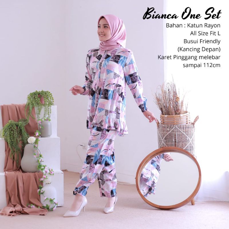 TERMURAHH!!! Piyama Dewasa Bianca One Set Setelan Bahan Katun Rayon Premium Nyaman Dipakai  BISA COD