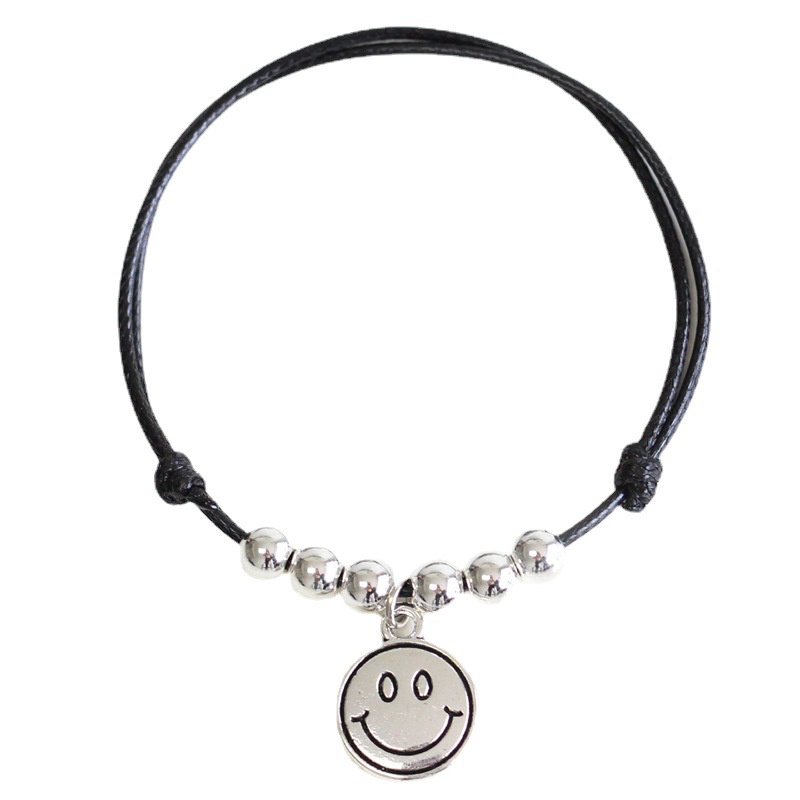 Magic789 2PCs / Set Gelang Tangan Tali Hitam Aksen Manik-Manik + Bintang + Smile Untuk Pasangan / Pria / Wanita