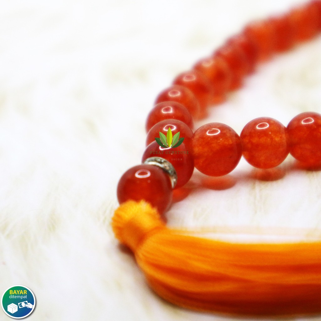 Tasbih Giok Orange / Red Raflesia Asli Natural 33 Butir