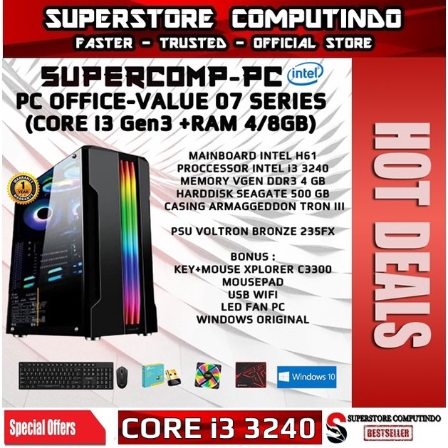 PC Rakitan Office Intel Core i3-RAM 4/8GB-Value 07 Series-Siap Pakai