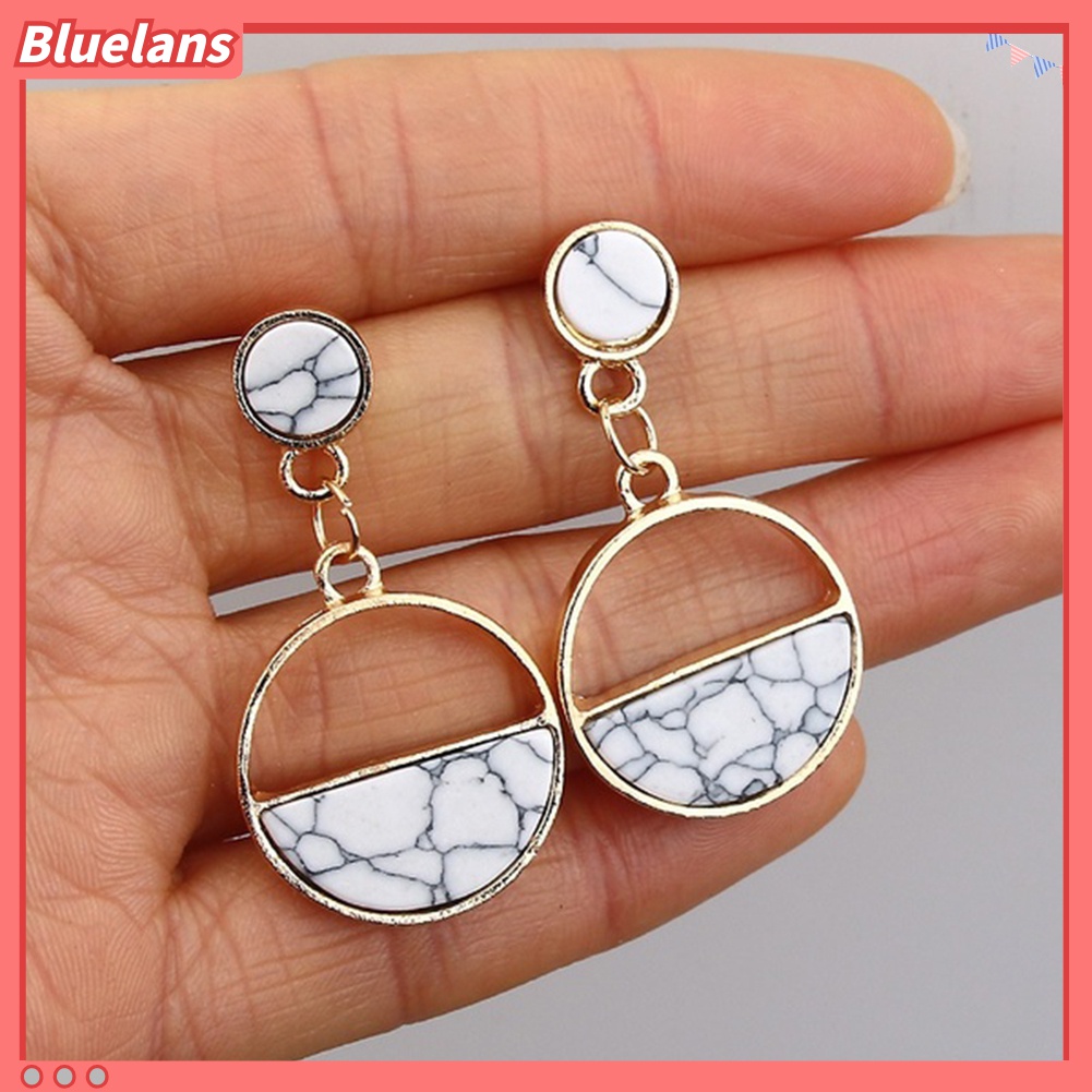 Anting Stud Bentuk Bulat Geometris Motif Marmer Untuk Wanita