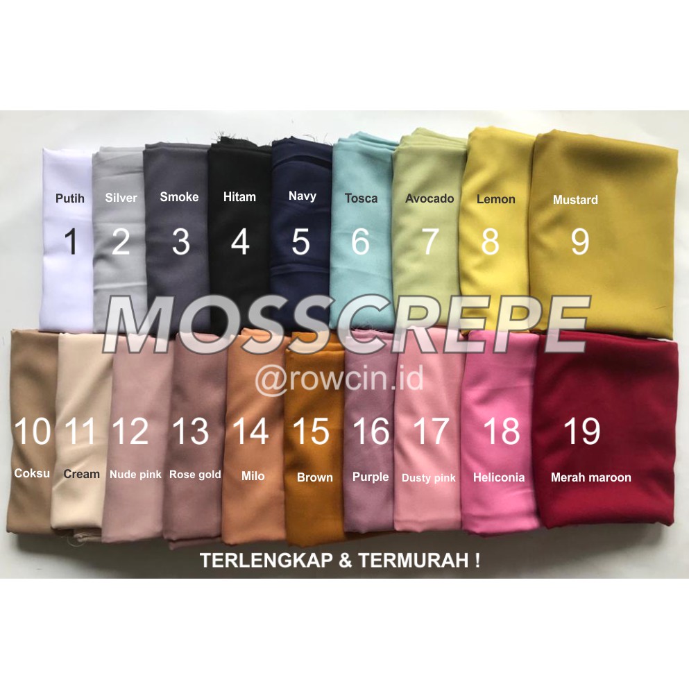 KAIN MOSSCREPE PREMIUM TERLENGKAP LANGSUNG PABRIK KAIN MOSCHINO KAIN CREPE POLOS METERAN