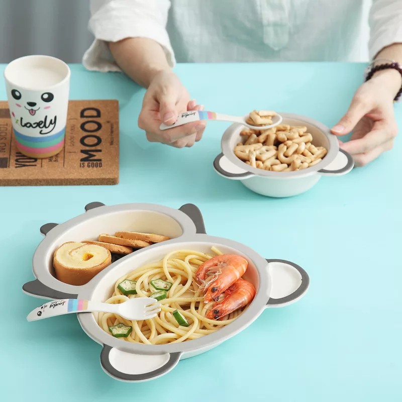 (Pimenova) Set peralatan makan mpasi set peralatan makan bahan bamboo set bambo o fiber eco tablewar