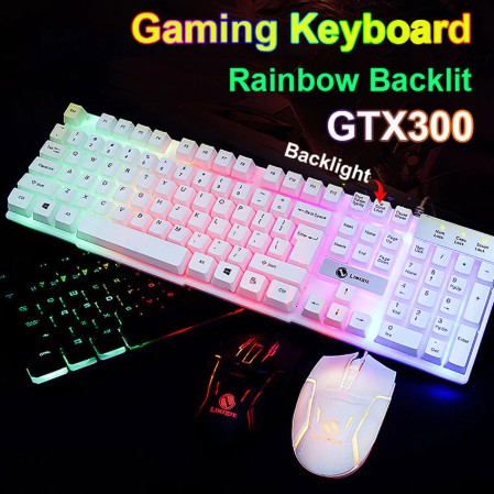 Paket Keyboard Mouse Gaming Wired Rainbow Led Backlit GTX300 illuminated Multimedia