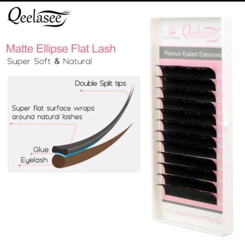 FLAT ELLIPSE QEELASEE LASH BEAUTY EYELASH EXTENSION PREMIUM EYELASH SUPER LEMBUT