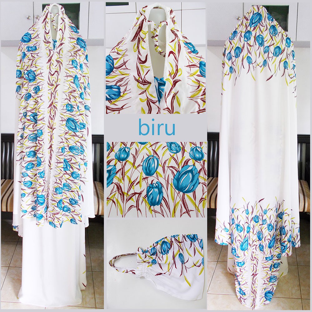 Mukena Bali motif bunga tulip warna biru